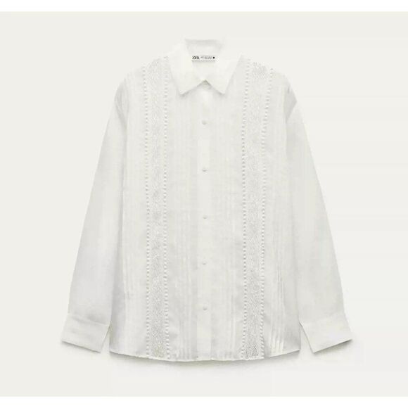 Zara Womens Button Up Shirt Size S White Lace Long Sleeve 2903/040 NWT - Picture 3 of 12